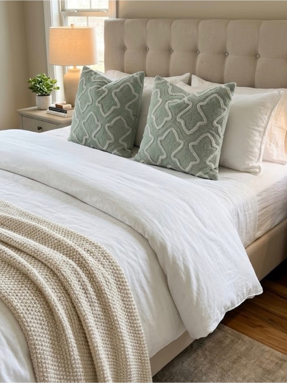 2 Pottery Barn Textured Beaded Sage Decorative Square Trellis Pillow Shams 19x19
